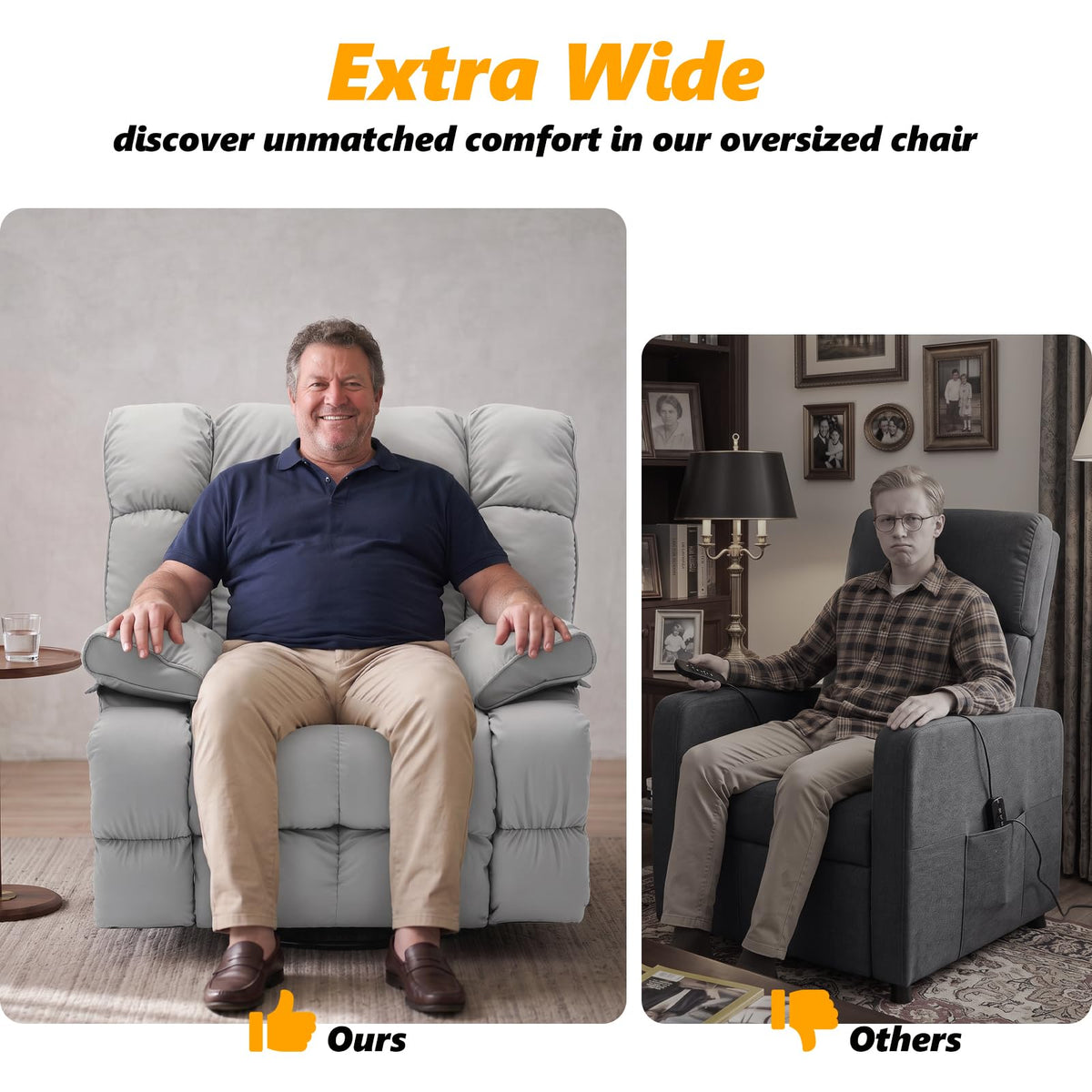 Oversized Gray Leather Power Swivel Rocker Recliner A9302