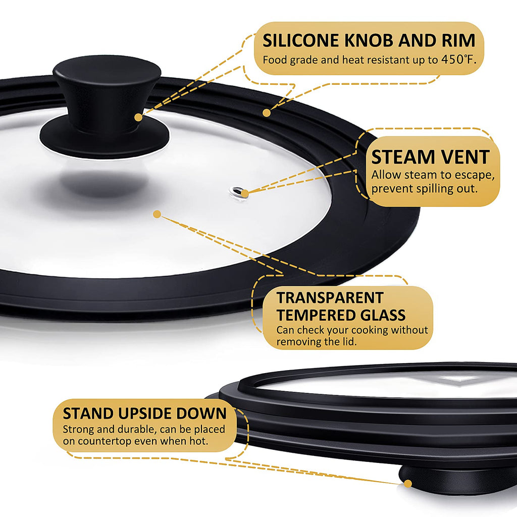 Universal Lid for Pots Pans and Skillets with Silicone Rim and Tempered Glass L6598