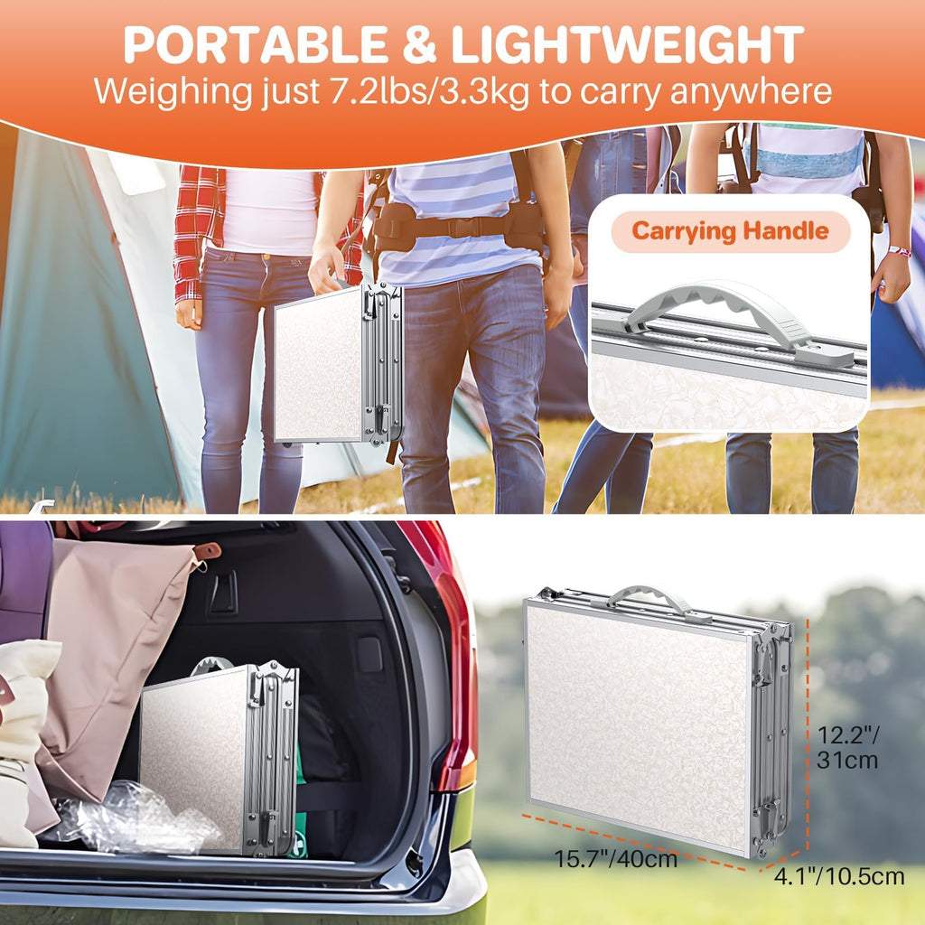 3ft Folding Camping Table, 3 Height Adjustable White E2453