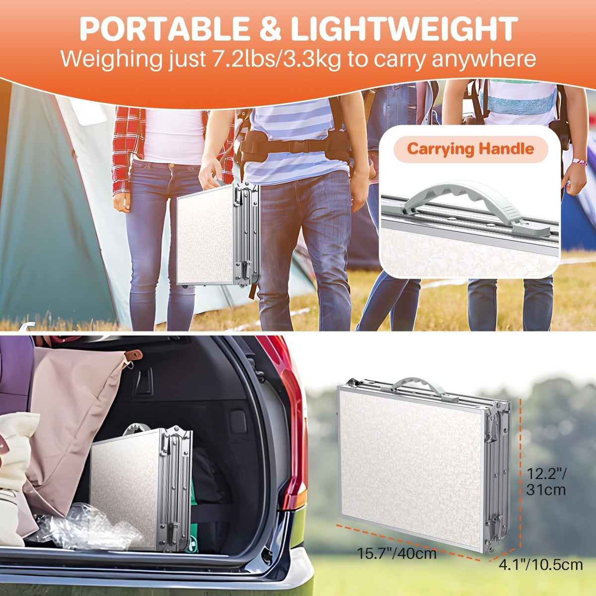 3ft Folding Camping Table, 3 Height Adjustable White E2453