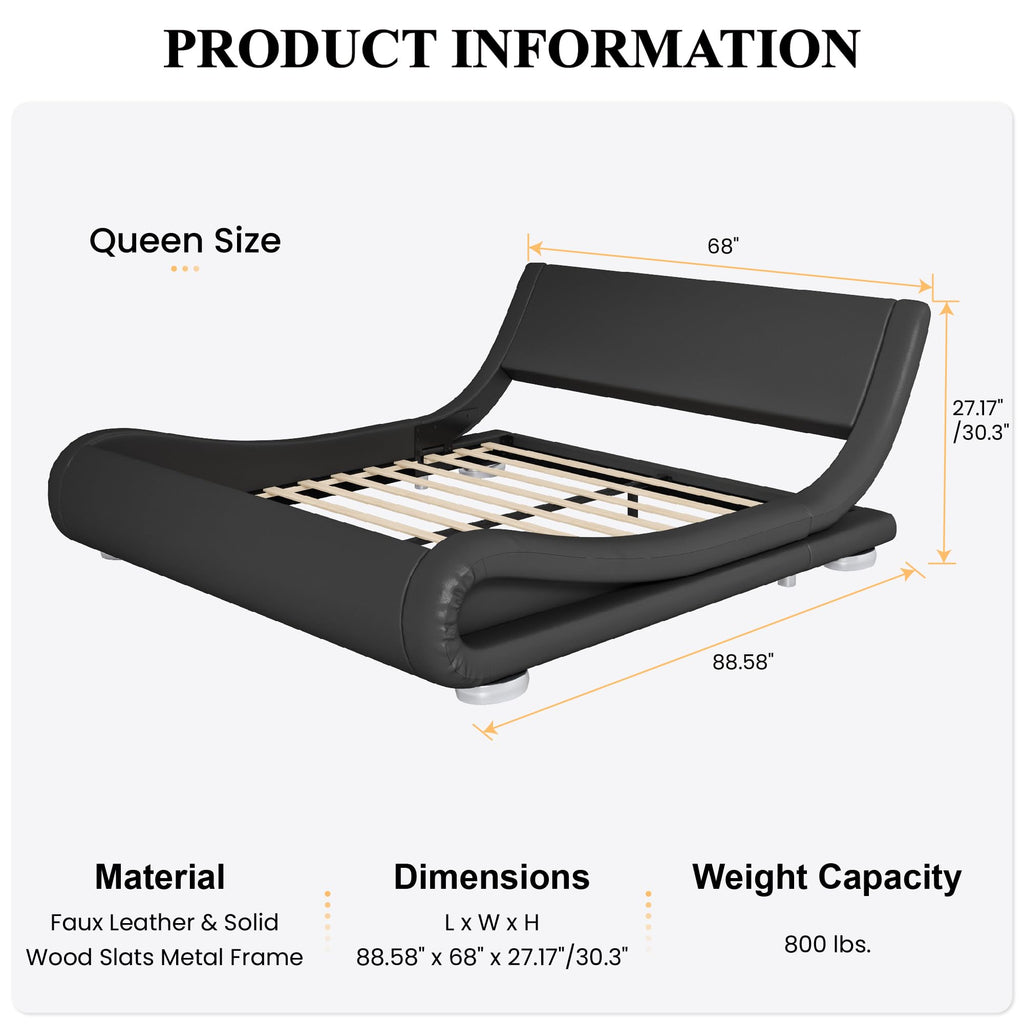Queen Size Faux Leather Sleigh Bed Frame S93264