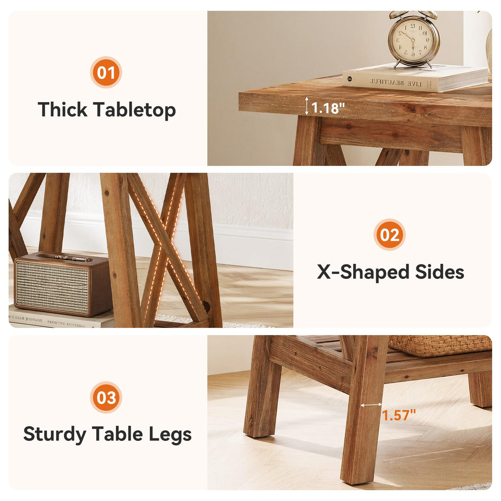 Solid Wood End Table Set of 2, Square Side Table with Storage, 2-Tier Nightstand, Brown G9614