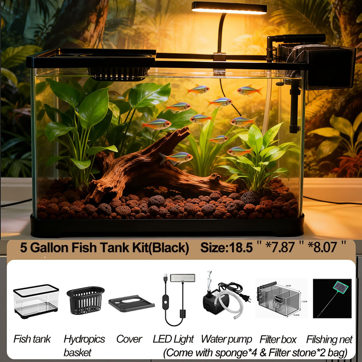 5 Gallon Plastic Fish Tank with Filter and Lid S608911