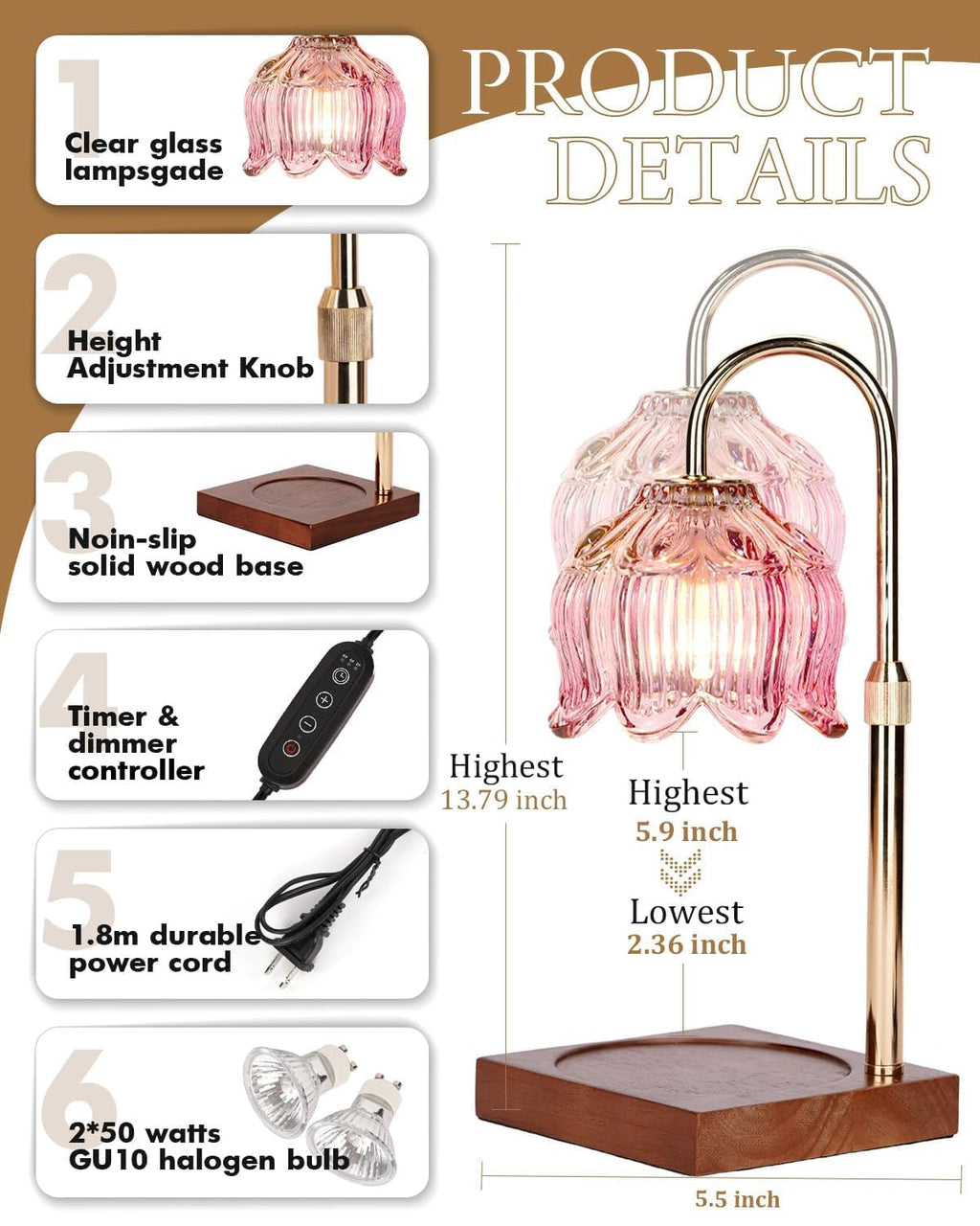 Pink Candle Warmer Lamp with Timer & Dimmer P114989