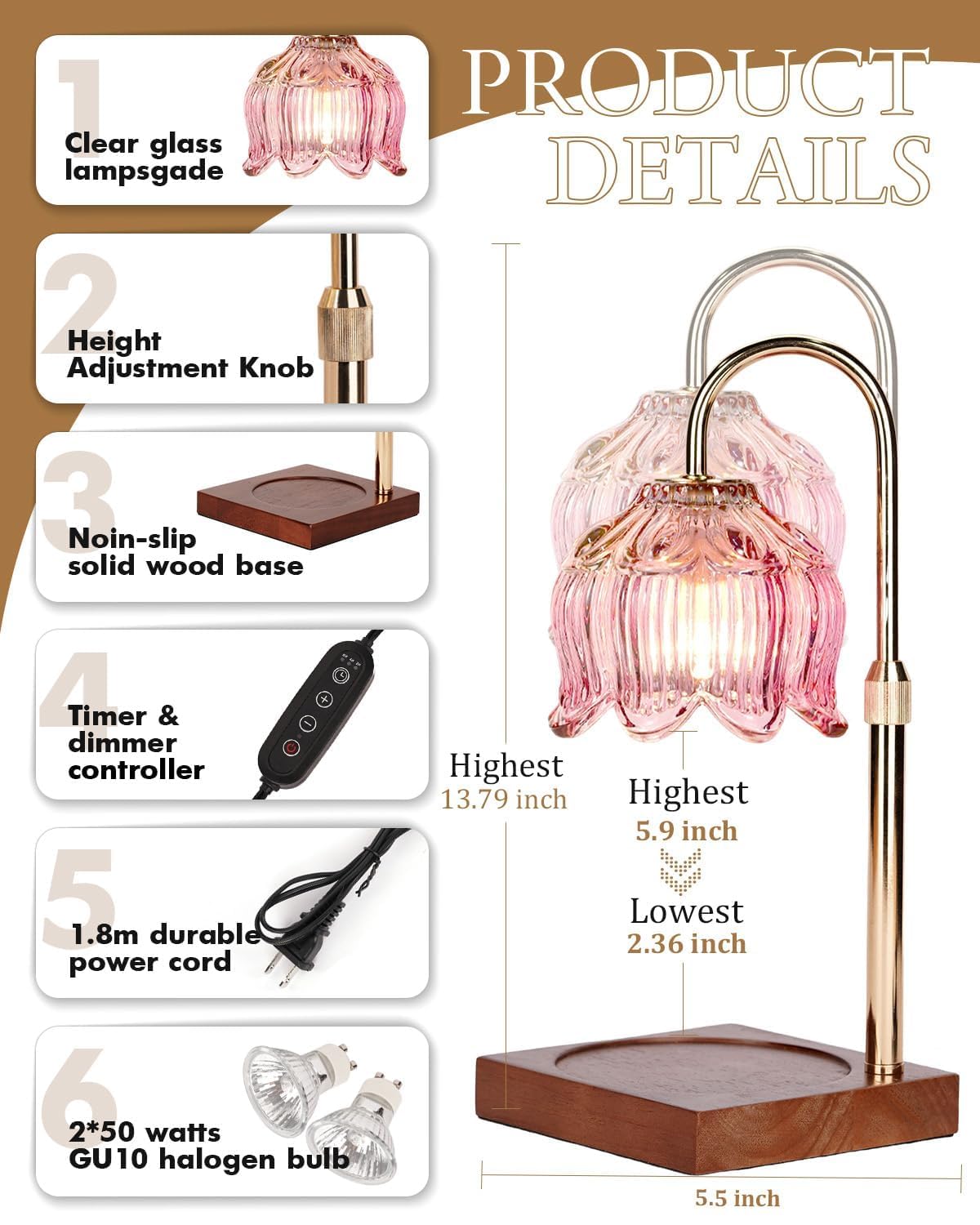 Pink Candle Warmer Lamp with Timer & Dimmer P114989