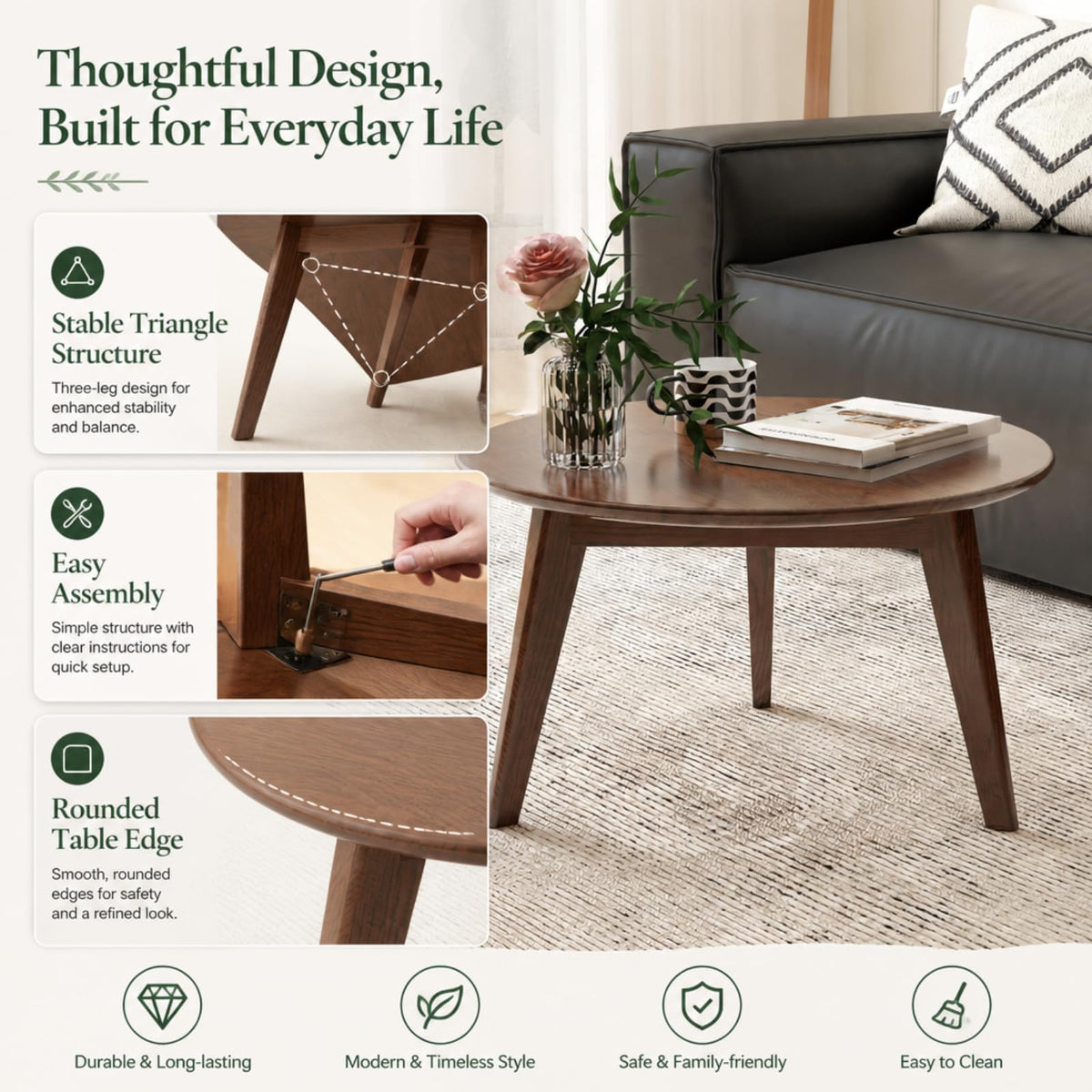Solid Wood Round Coffee Table G215