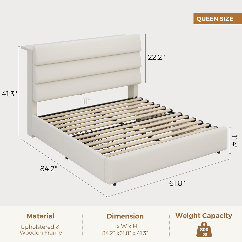 Beige Queen Size Bed Frame with 2 Storage Drawers A299