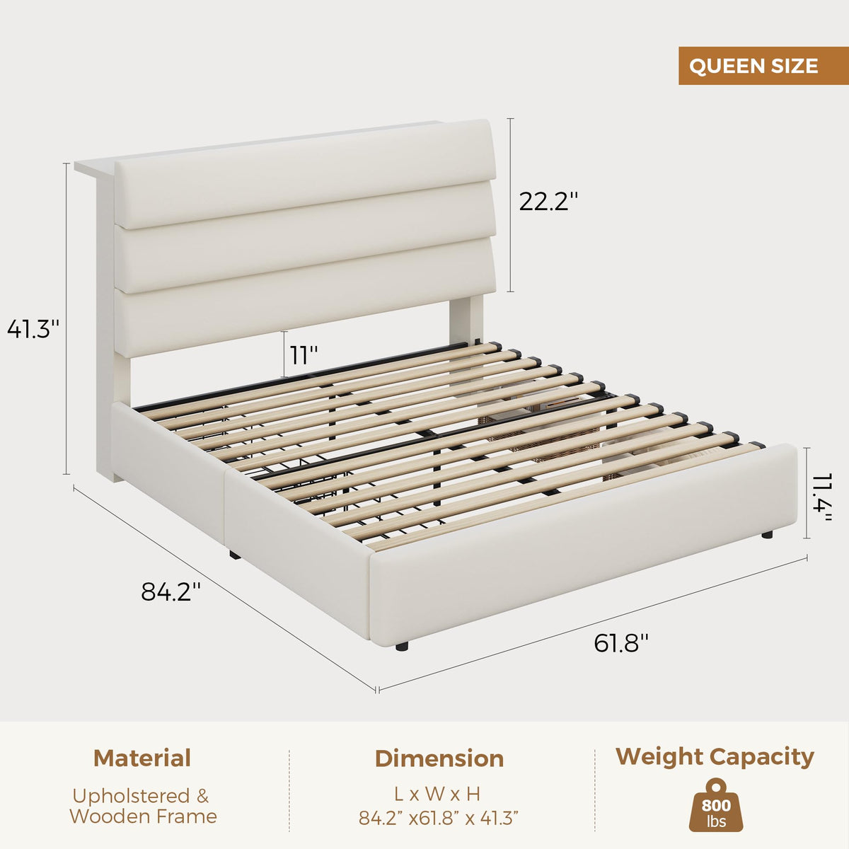 Beige Queen Size Bed Frame with 2 Storage Drawers A299
