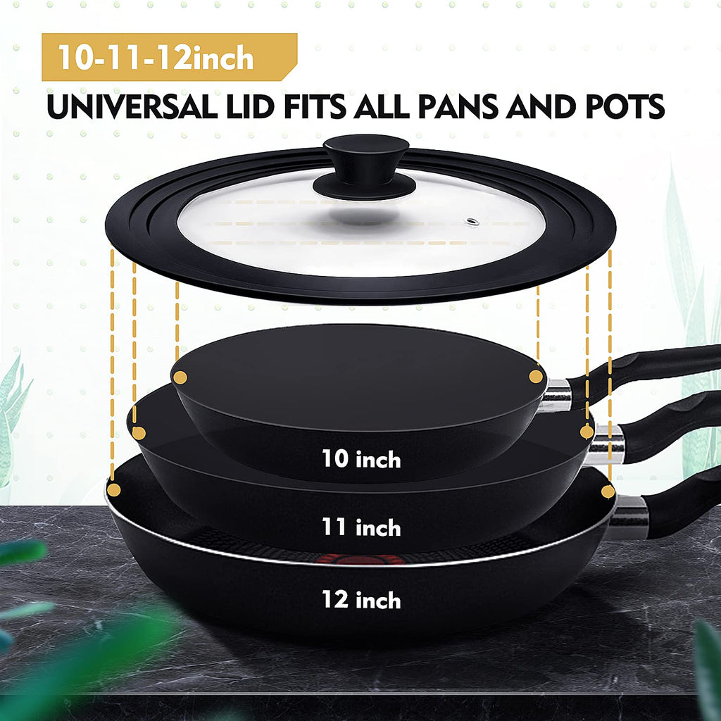 Universal Lid for Pots Pans and Skillets with Silicone Rim and Tempered Glass L6598