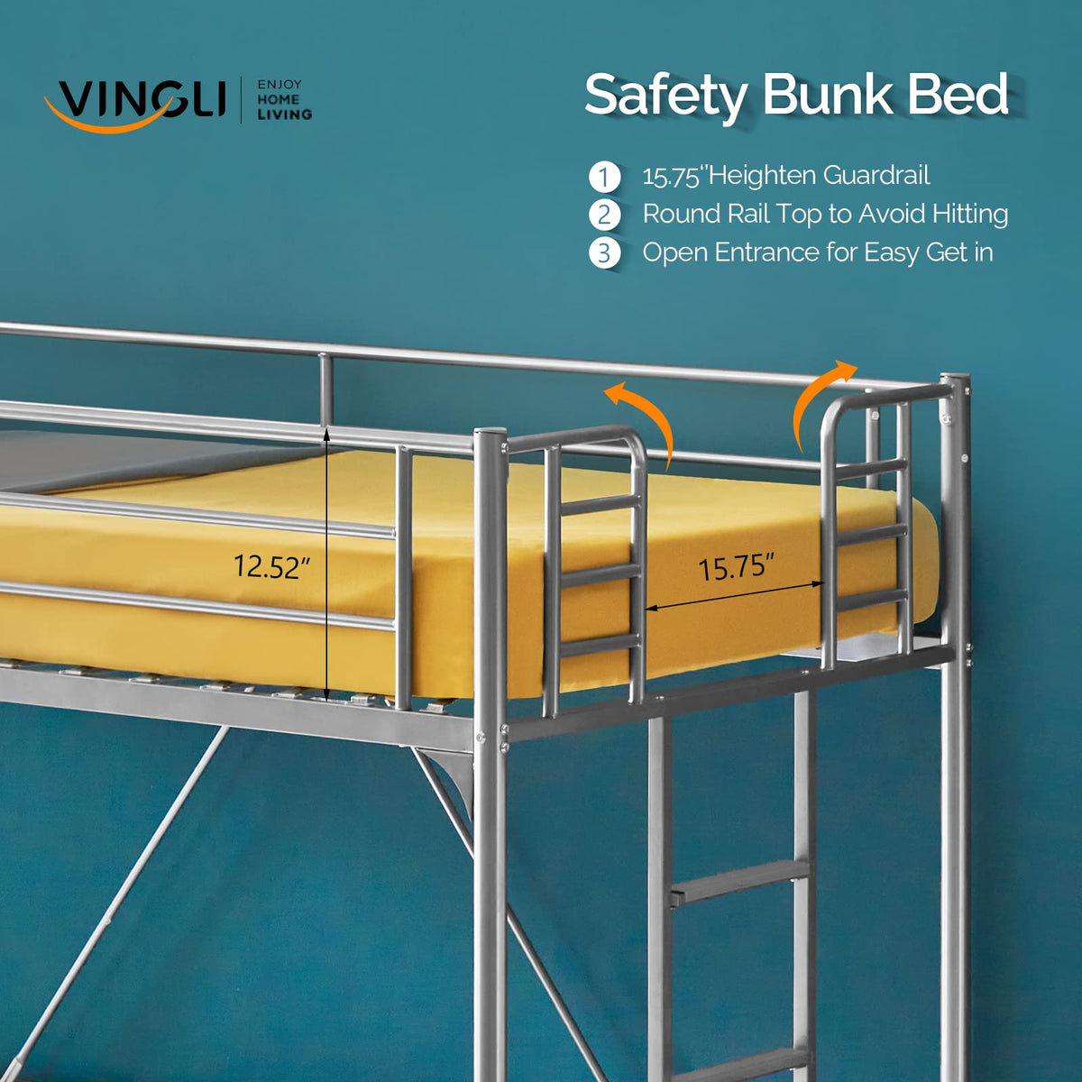 71 Inches Tall Twin Size Metal Loft Bed with Ladder and Safety Guard Rails, Gray I3849