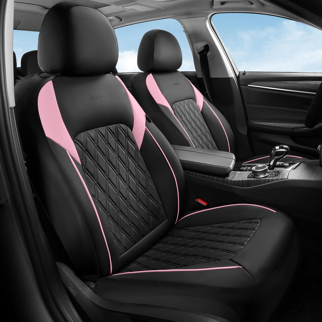 Black Pink Faux Leather Car Seat Covers Full Set L5466