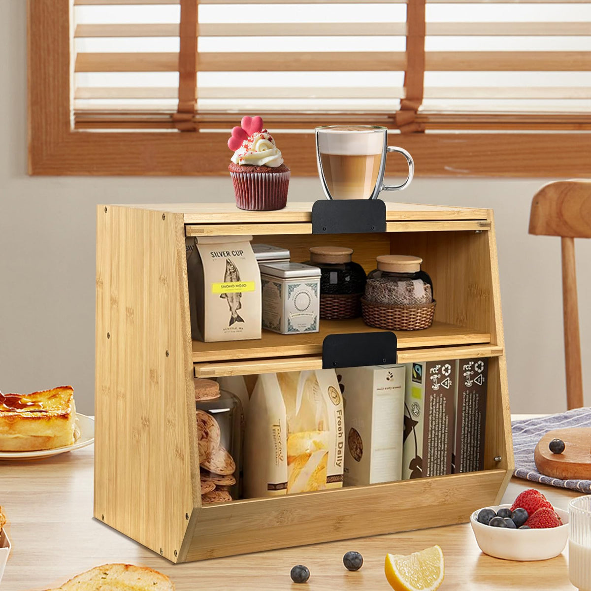 Wooden Bread Box with Window L296660