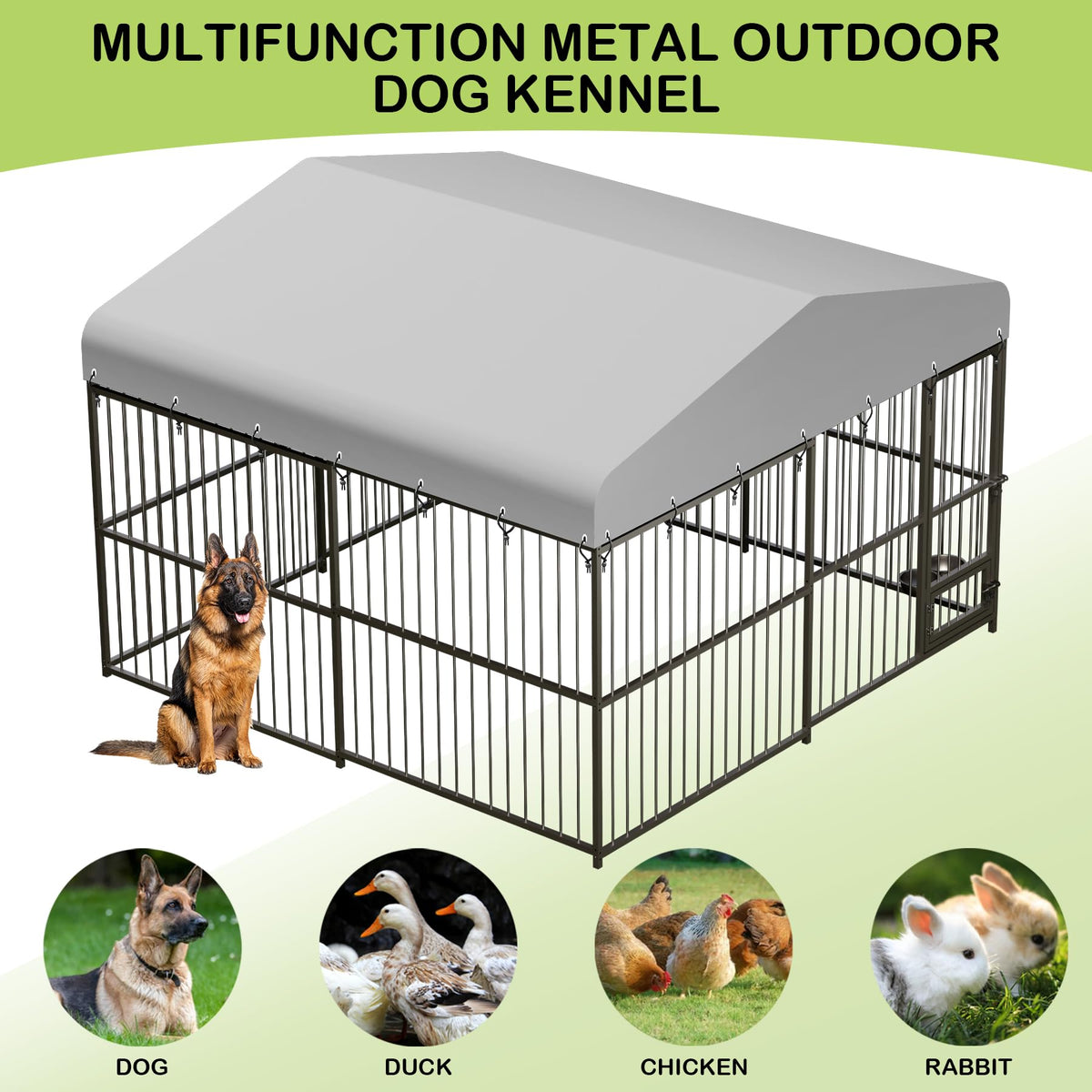 10X10x6 ft Heavy-Duty Metal Outdoor Dog Kennel with Lockable Door Z74721