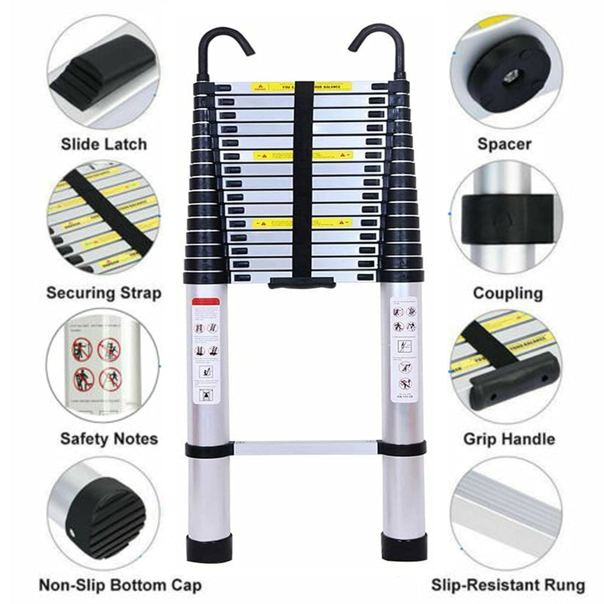 20.34 ft Aluminum Telescopic Extension Ladder 330lbs J9569