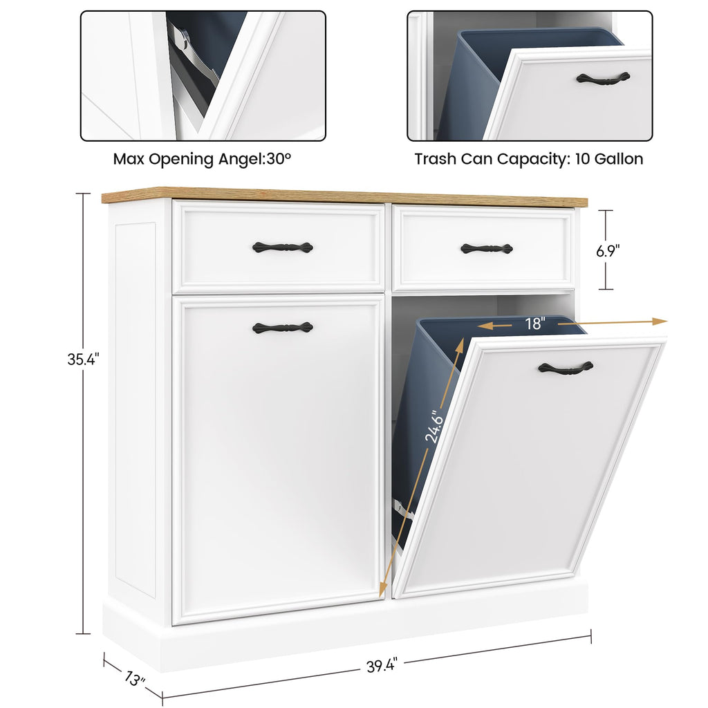White Wooden Double Tilt Out Trash Cabinet R5770