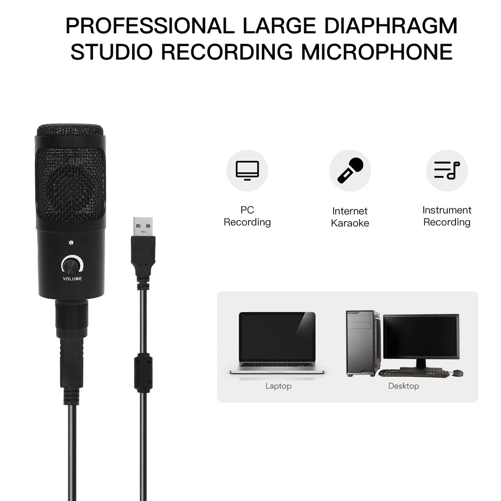 USB Condenser Microphone Kit with Scissor Arm, Shock Mount and Pop Filter L1379
