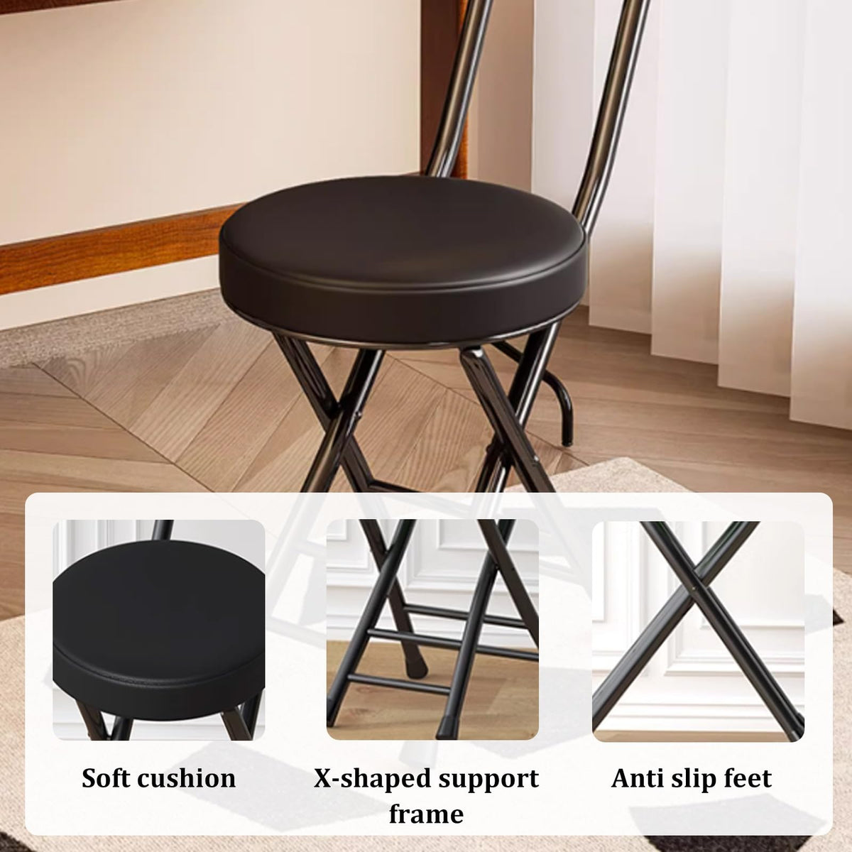 Black Folding Chairs with Cushion 2 Pack Z120