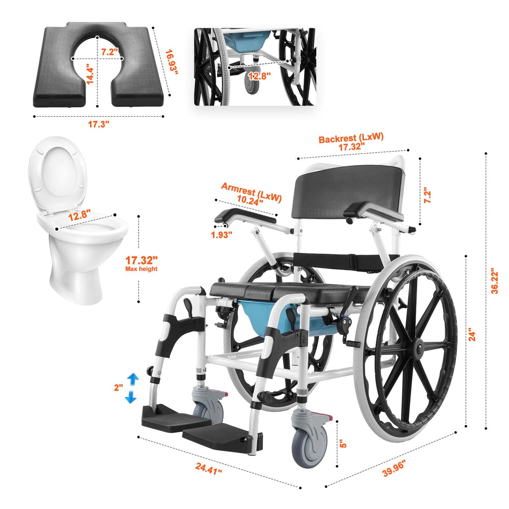 17.5in Adjustable Aluminum Shower Wheelchair with Brake X90646