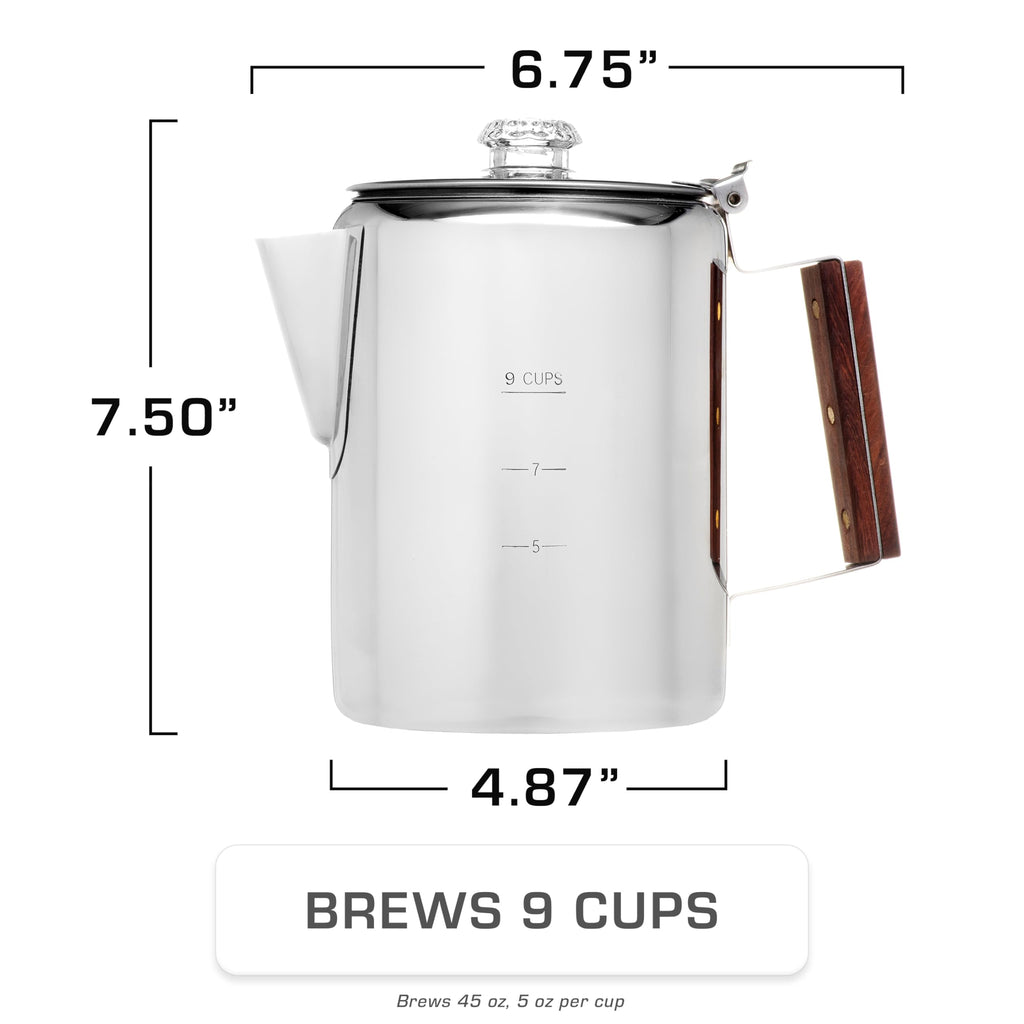 9 Cup Percolator Coffee Pot & 10 oz Double Wall Stainless Steel Cups M2359