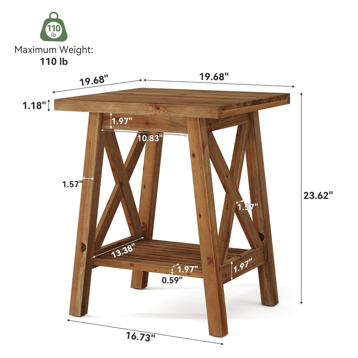 Solid Wood End Table Set of 2, Square Side Table with Storage, 2-Tier Nightstand, Brown G9614