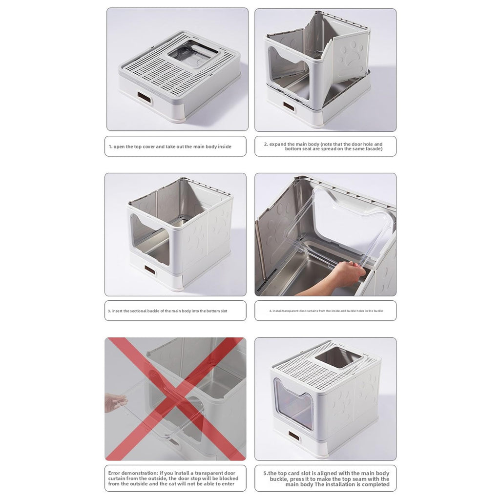 Foldable Stainless Steel Enclosed Cat Litter Box with Lid and Scoop K5359