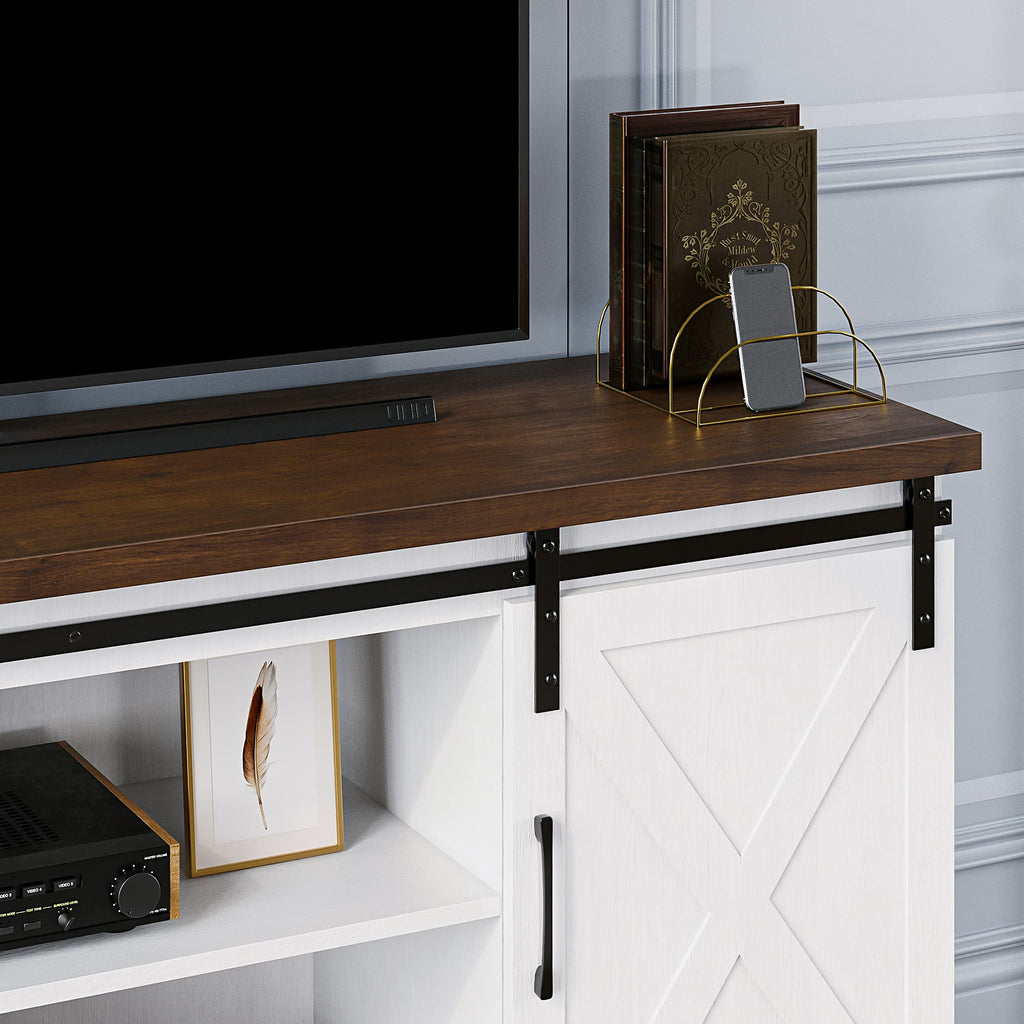 65 Inch TV Stand with Sliding Barn Doors and Storage Cabinet U820189