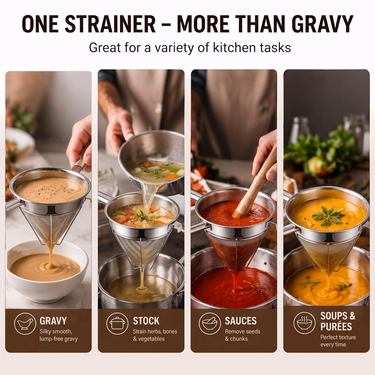 8" Fine Mesh Strainer Set with Handle and Pestle R281