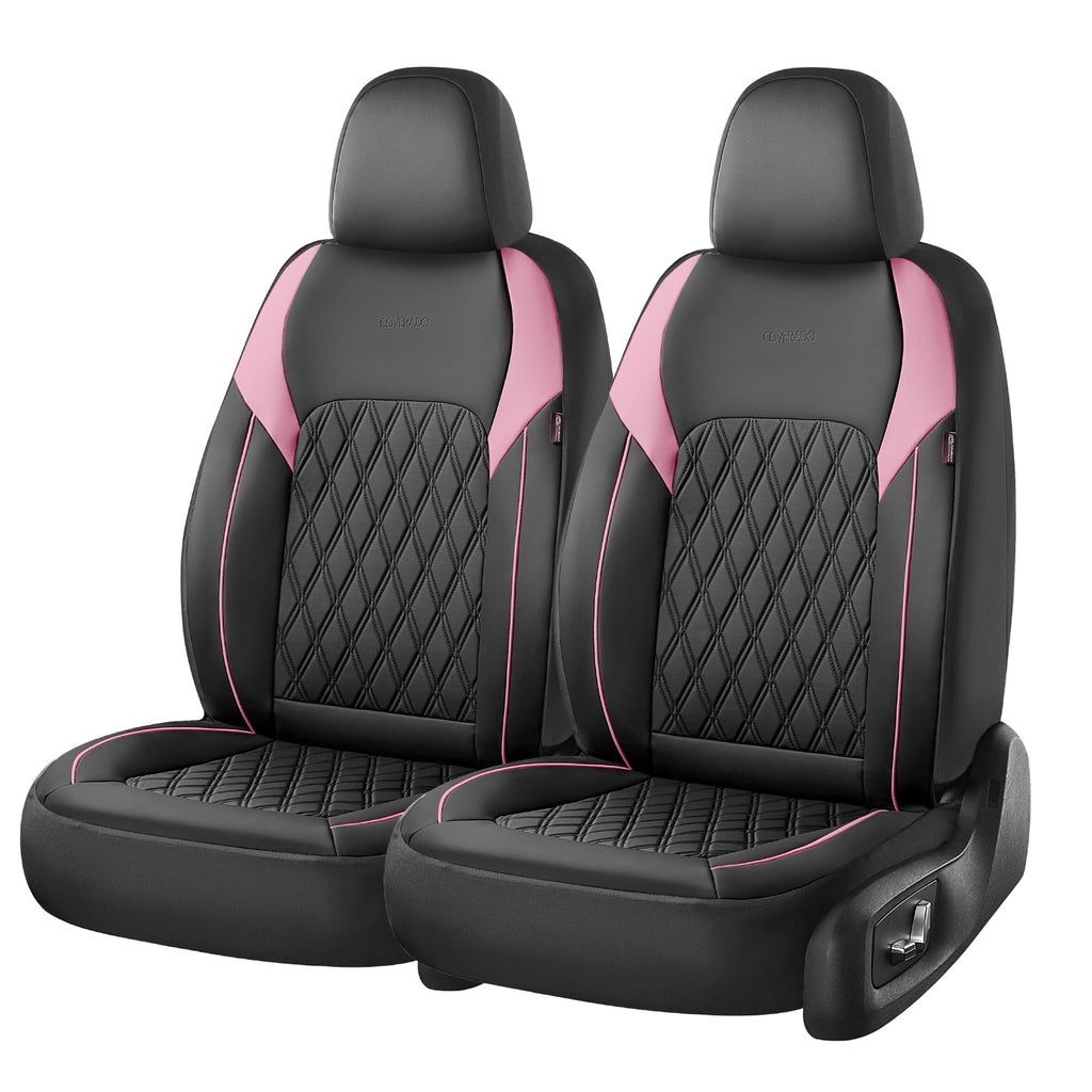 Black Pink Faux Leather Car Seat Covers Full Set L5466