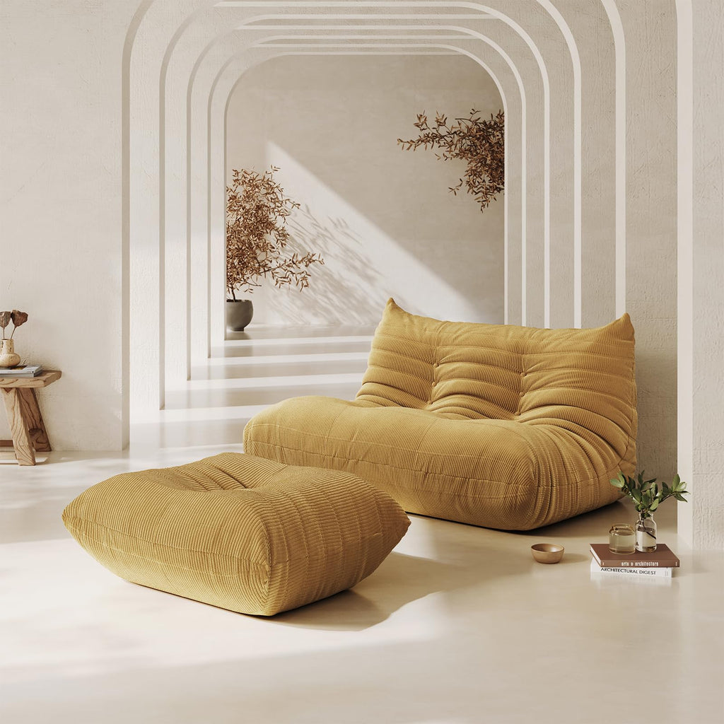 Yellow Corduroy Memory Foam Bean Bag Chair X7249