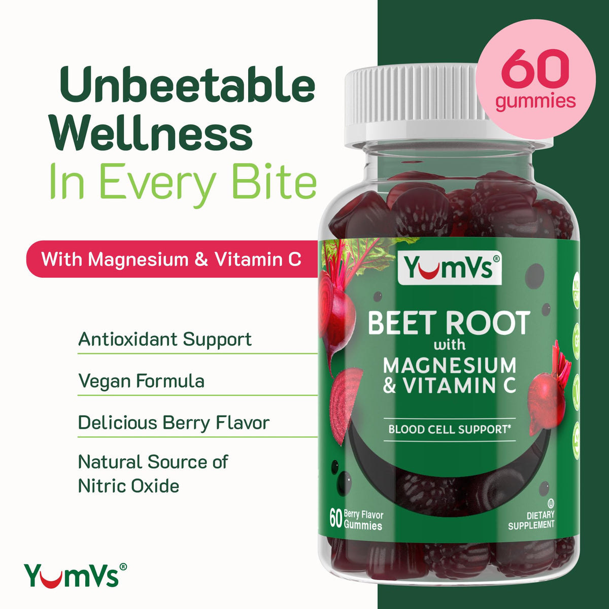 Beet Root Gummies with Magnesium & Vitamin C 60 Count S448373