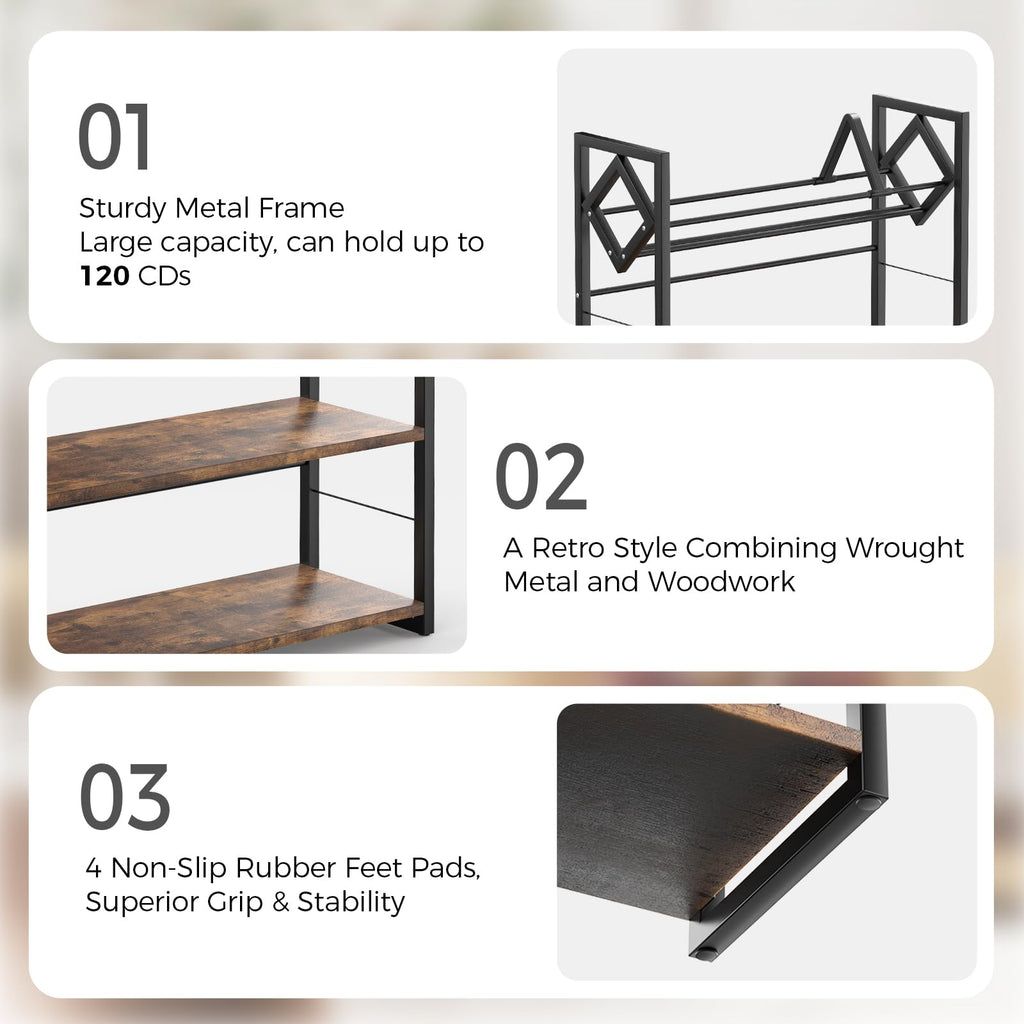 3-Tier Wooden and Metal CD Storage Rack N290