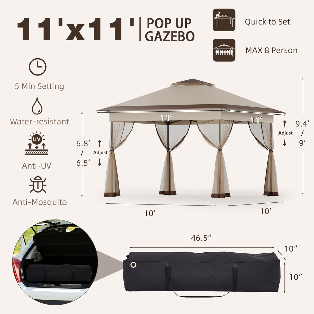 11x11 Pop Up Gazebo with Mosquito Netting G8105