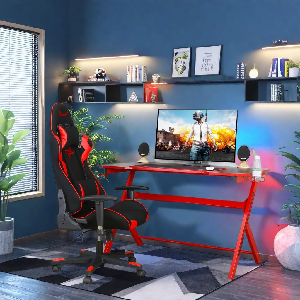 48" Black Red Gaming Computer Desk with Cup Holder L165