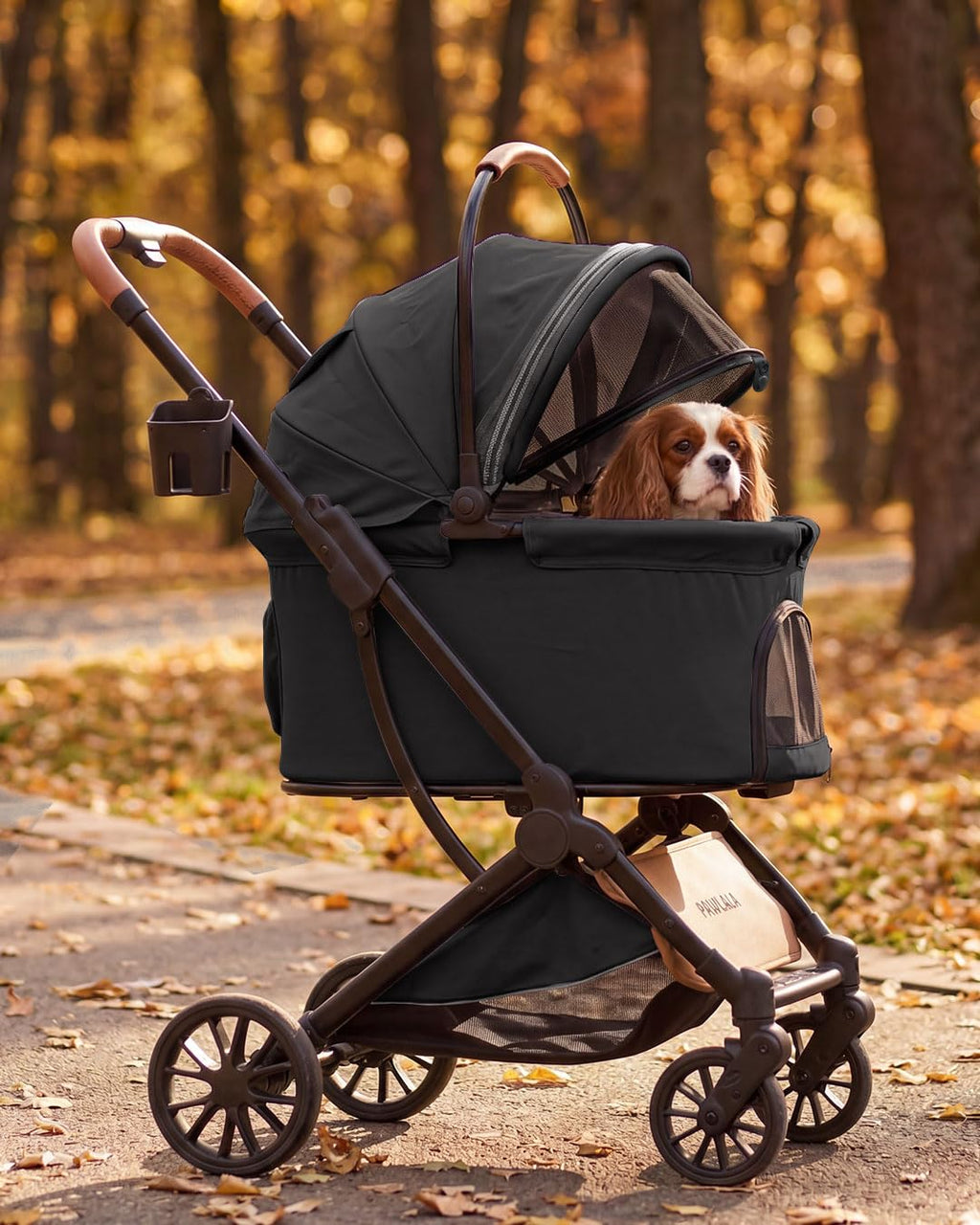 Foldable Pet Stroller with Detachable Carrier, Midnight Black D2450