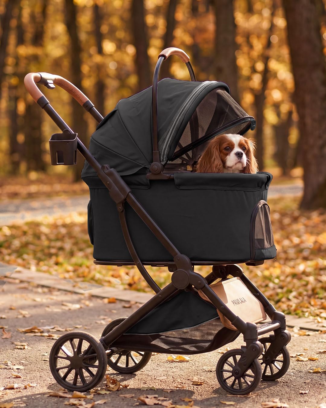 Foldable Pet Stroller with Detachable Carrier, Midnight Black D2450