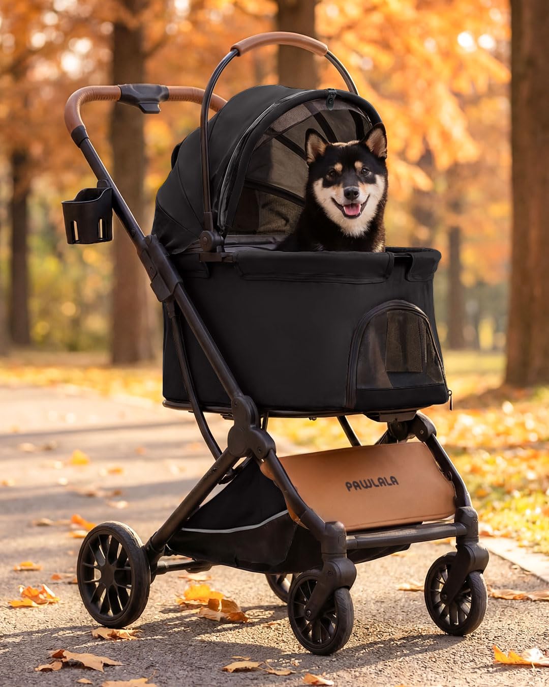 Foldable Pet Stroller with Detachable Carrier, Midnight Black D2450