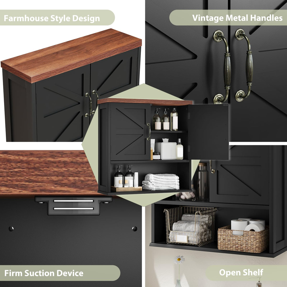 Black Wall Mounted Bathroom Cabinet with Adjustable Shelf V78068