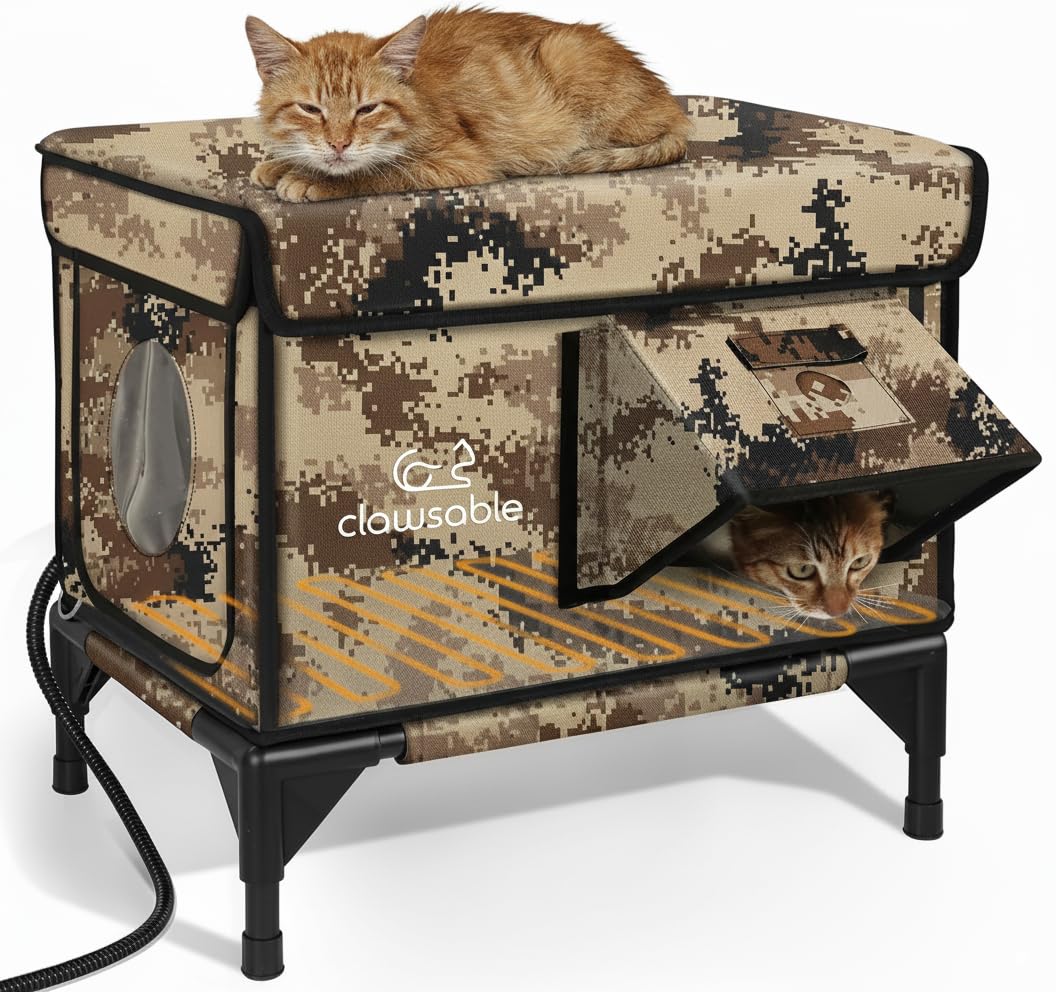 Heated Insulated Outdoor Cat Shelter with Escape Door D3658