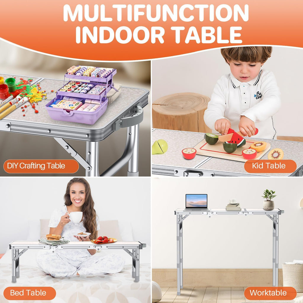 3ft Folding Camping Table, 3 Height Adjustable White E2453