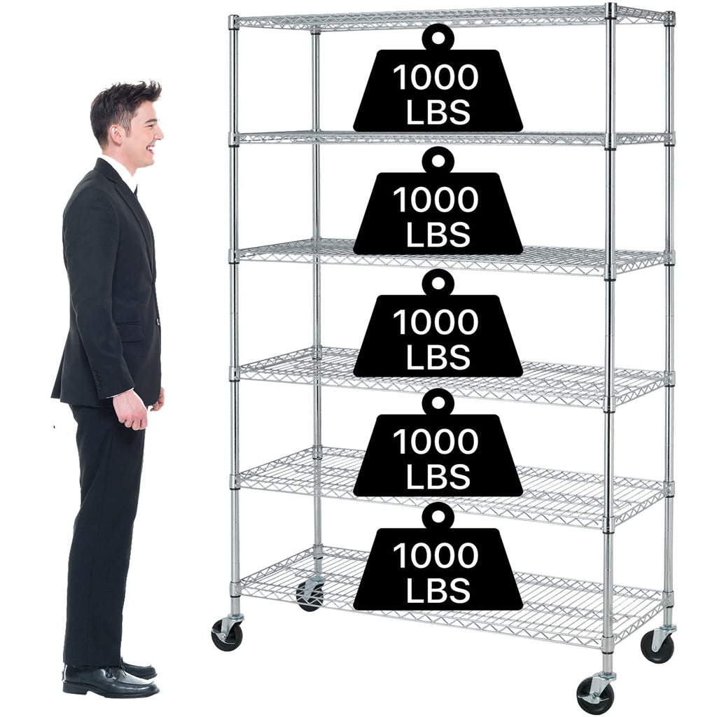 6-Tier Heavy Duty Steel Wire Shelving Unit with Wheels W19181