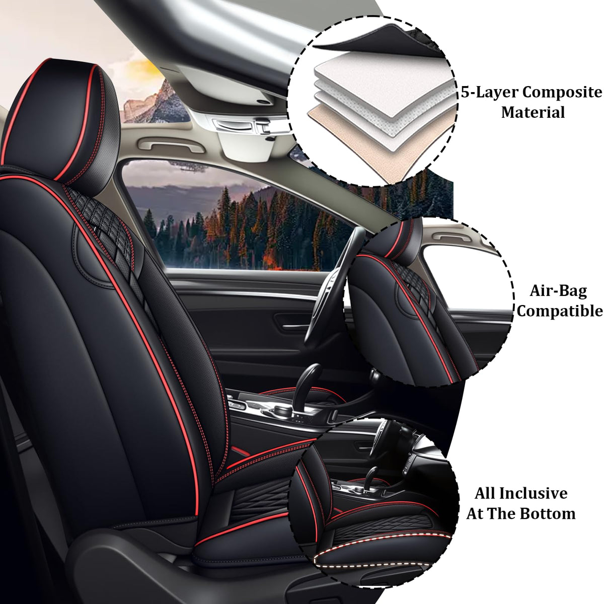 Waterproof Nappa Leather Full Set Car Seat Covers O97788