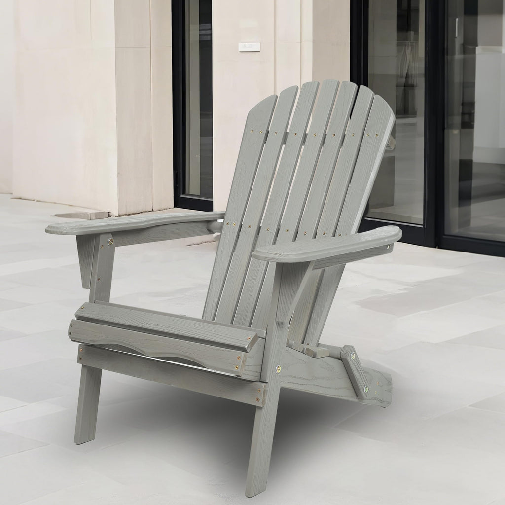 Folding Adirondack Chair Set of 2 Solid Cedar Wood Gray V55239