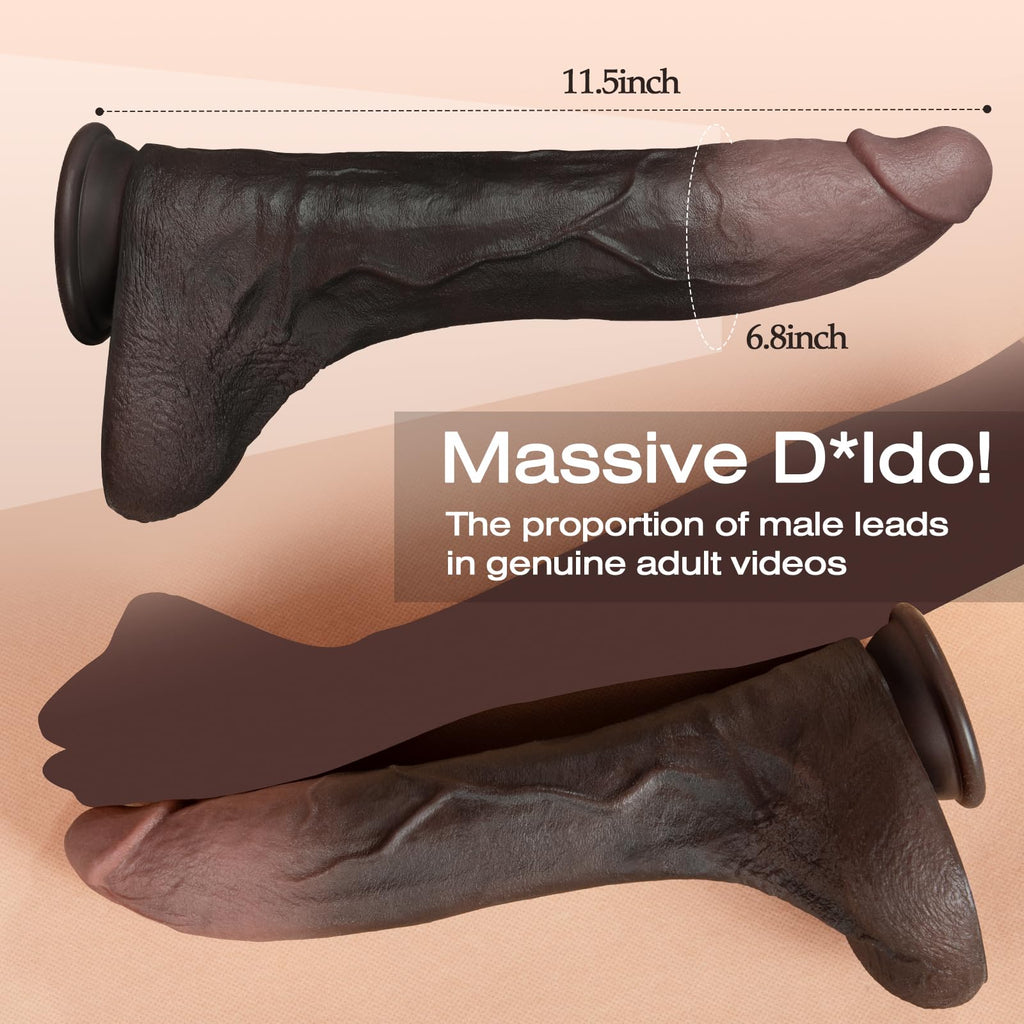 11.5 Inch Black Silicone Dildo H7408