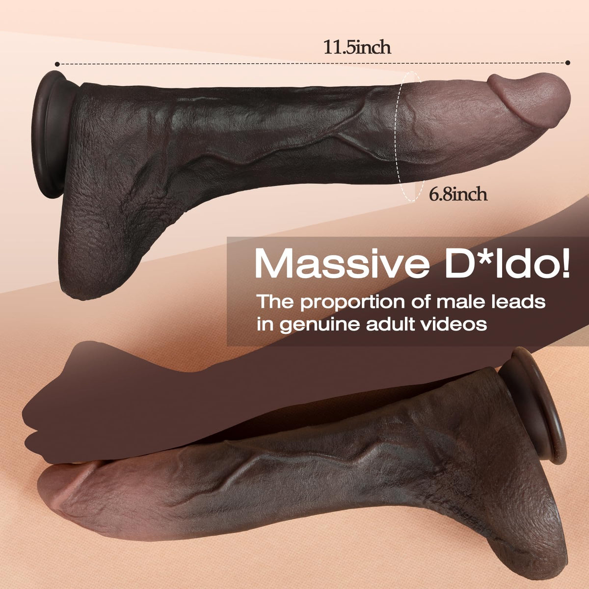 11.5 Inch Black Silicone Dildo H7408