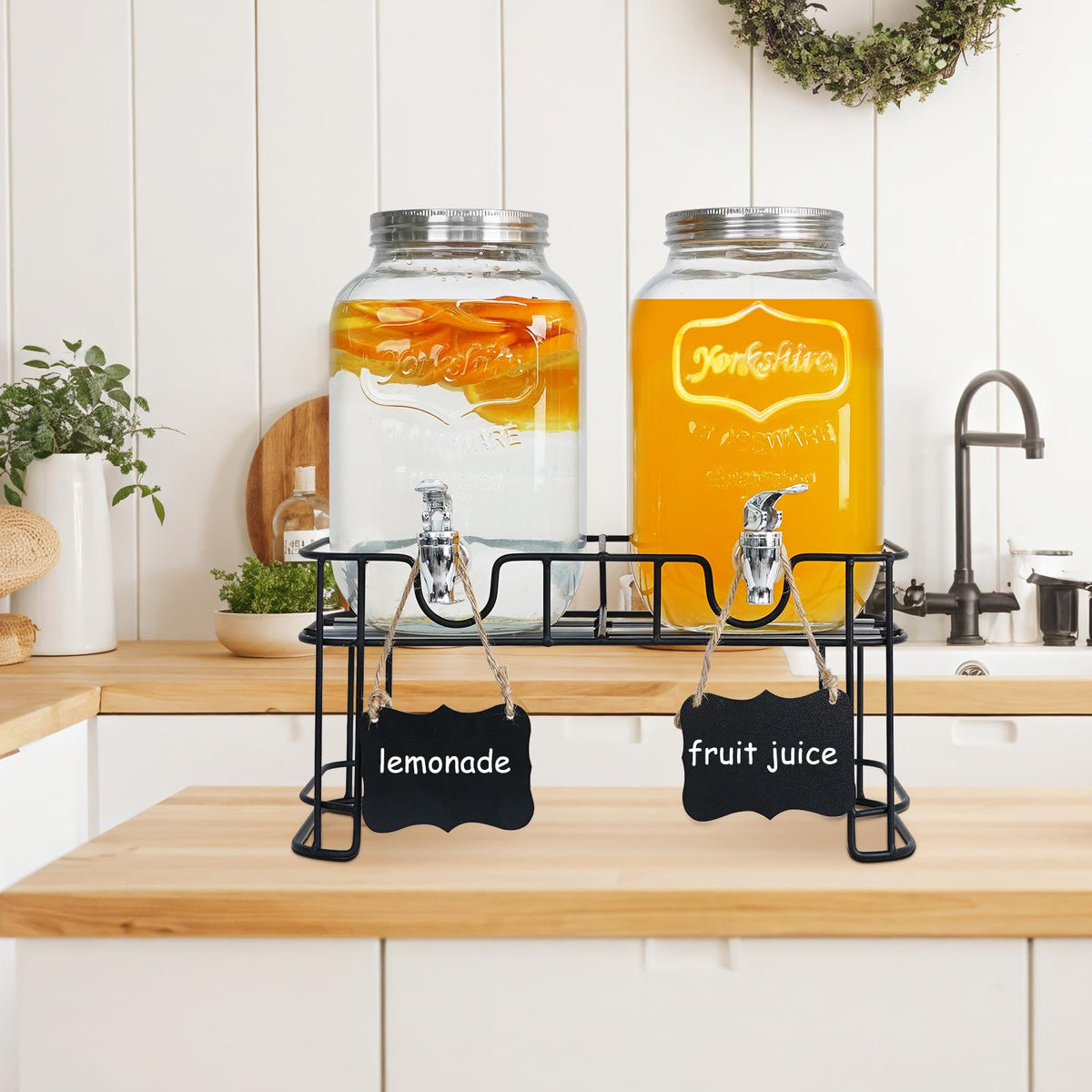 2 Pack 1 Gallon Glass Drink Dispensers Q744