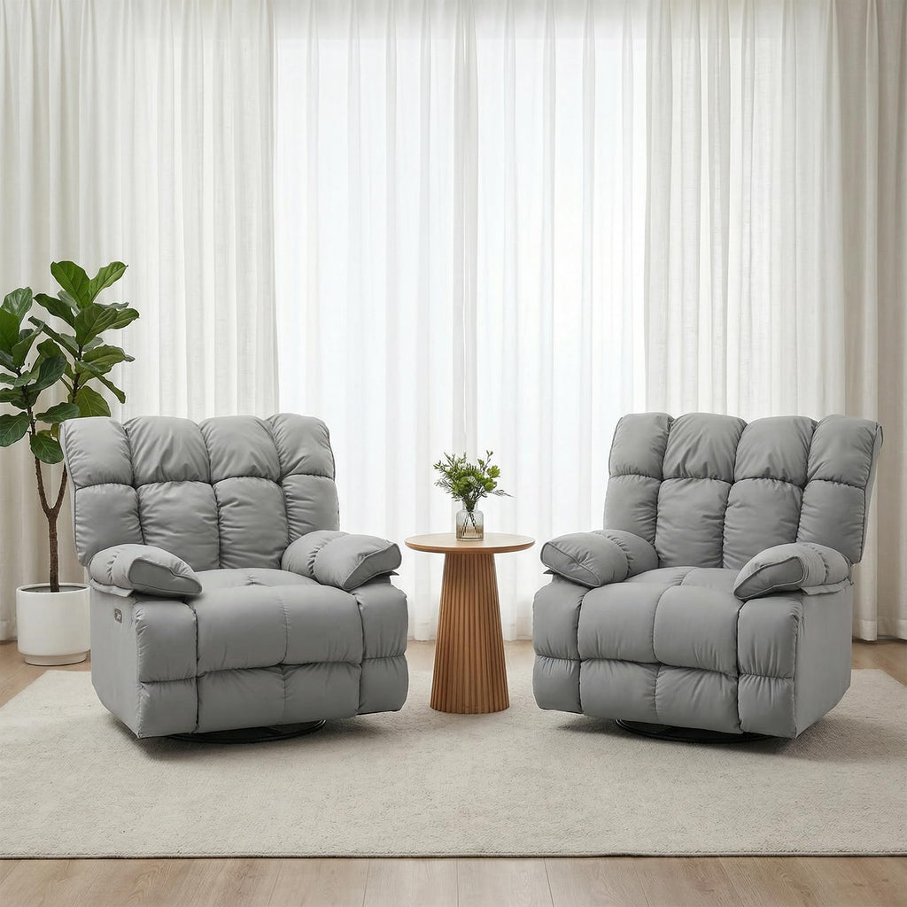 Oversized Gray Leather Power Swivel Rocker Recliner A9302