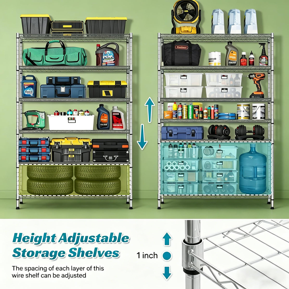 6-Tier Heavy Duty Steel Wire Shelving Unit with Wheels W19181