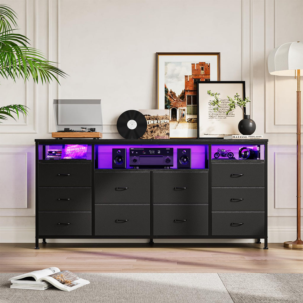 10 Drawer Dresser TV Stand with LED Lights and Power Outlets F3787