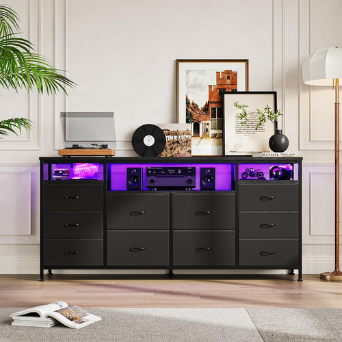 10 Drawer Dresser TV Stand with LED Lights and Power Outlets F3787