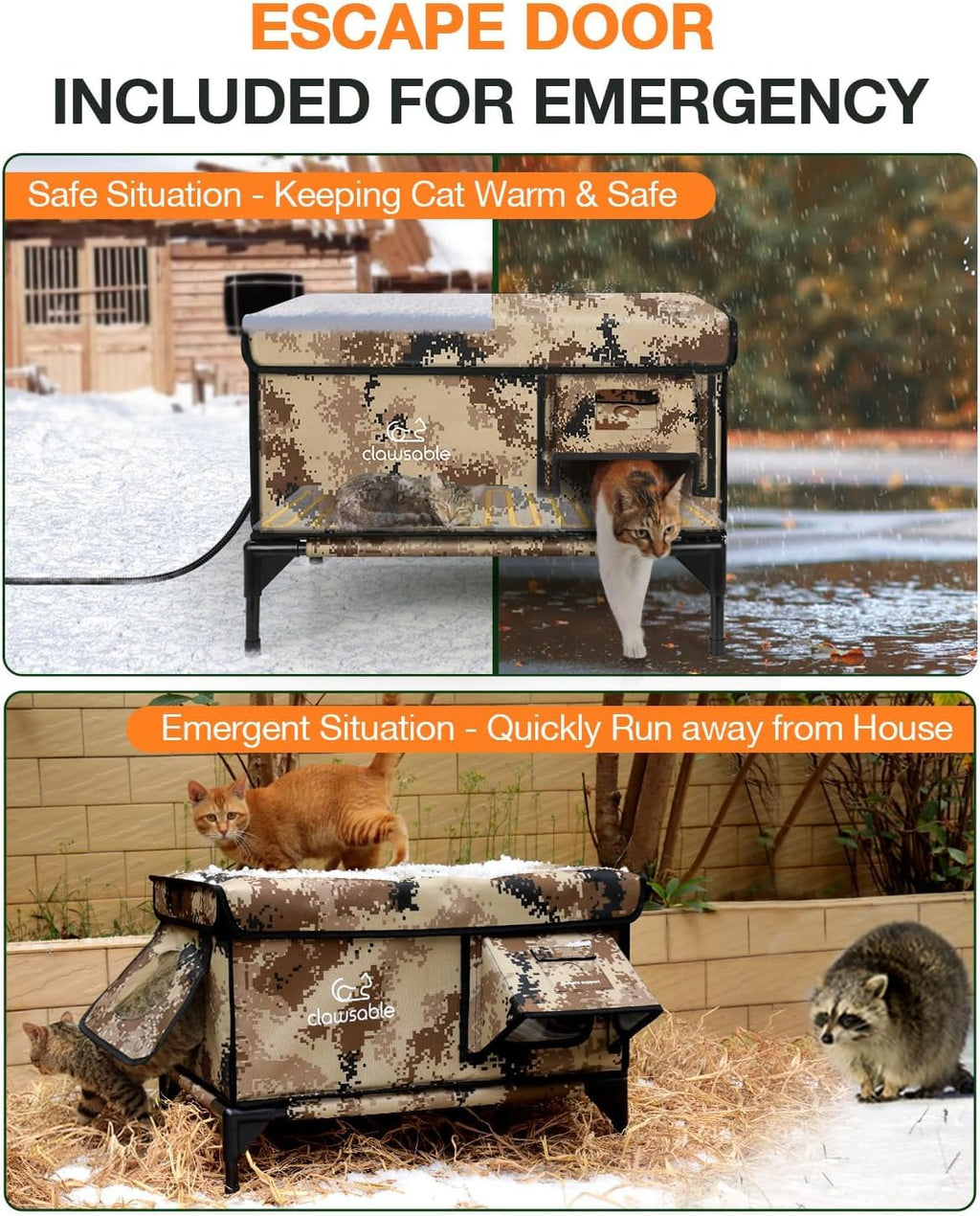 Heated Insulated Outdoor Cat Shelter with Escape Door D3658